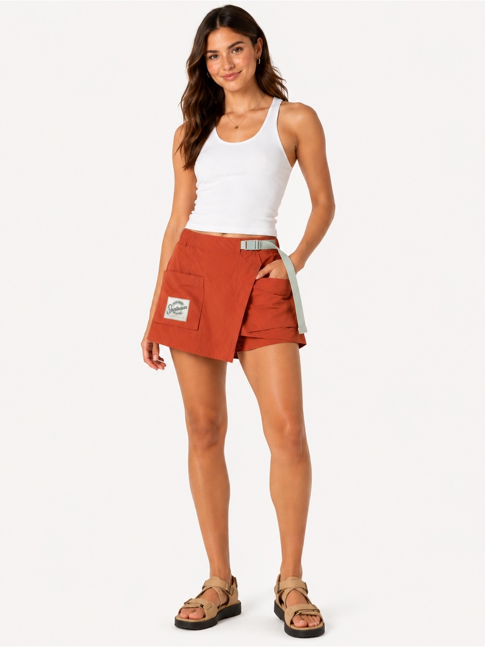 Columbia Heritage Coral Belted Hiking Skort/Shorts Gorpcore Utility Trail small